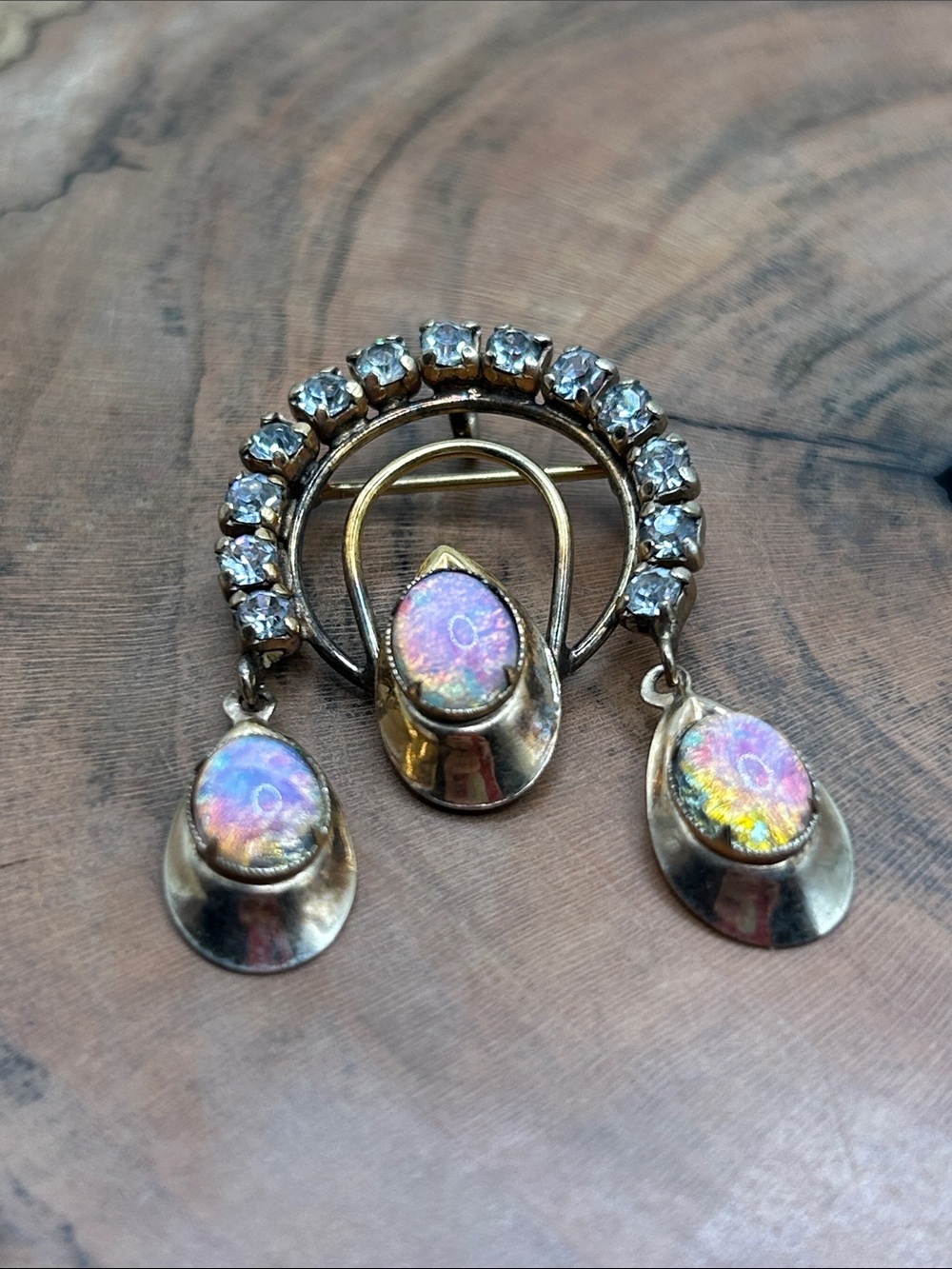 VTG Bal-Ron 1 /20 12K GF Brooch Pendant Stones Rhinestone Opals Mid Century